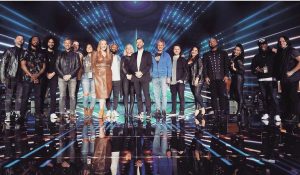 Adriana McPhee on set with singing contestants